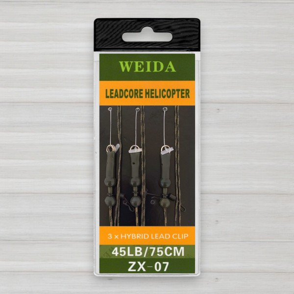 Монтаж лідкор з кліпсою вертоліт Weida ZX-07, 45lb, 75см, 3шт/уп